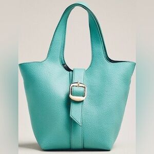 NWT Anthropologie Pebbled Mini Bucket Elegant Green Tote Bag
